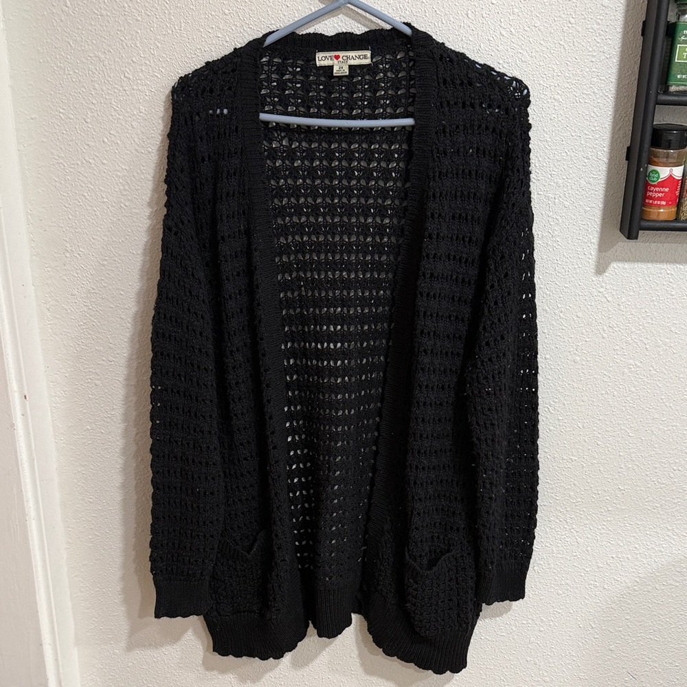 Elegant Black Crochet Cardigan by Love By Design